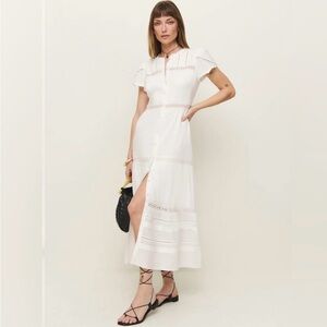Reformation Ivory Midi Dress with Button Detail